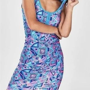 Geometric Bodycon Dress Medium Aqua Pink 80s